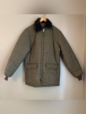 Vtg Quilted Chore Barn Utility Coat Brown Winter Jacket Big Metal 2 Way Zipper